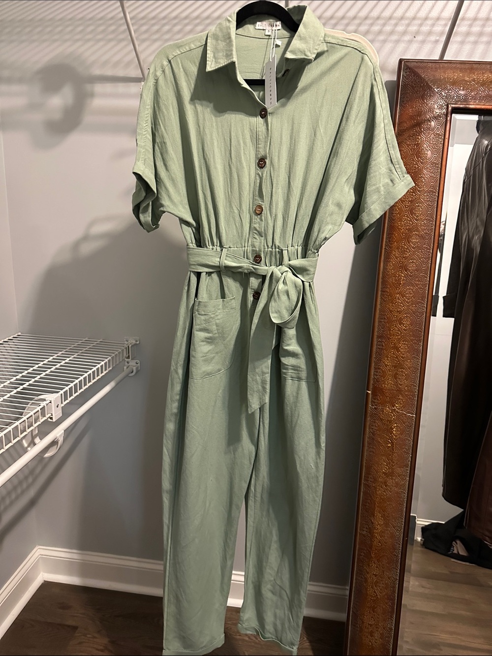 Baltic Born Sage Green Button-Front Utility Jumpsuit